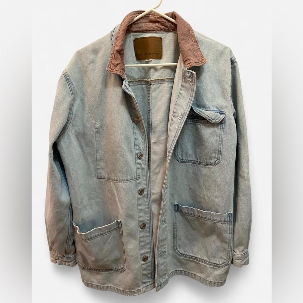 American Eagle Denim Barn Jacket with Pink Collar